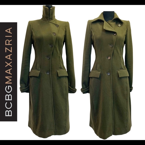 BCBG Maxazria Murdock Olive Green High Neck Military style Coat Size XS - Picture 1 of 13